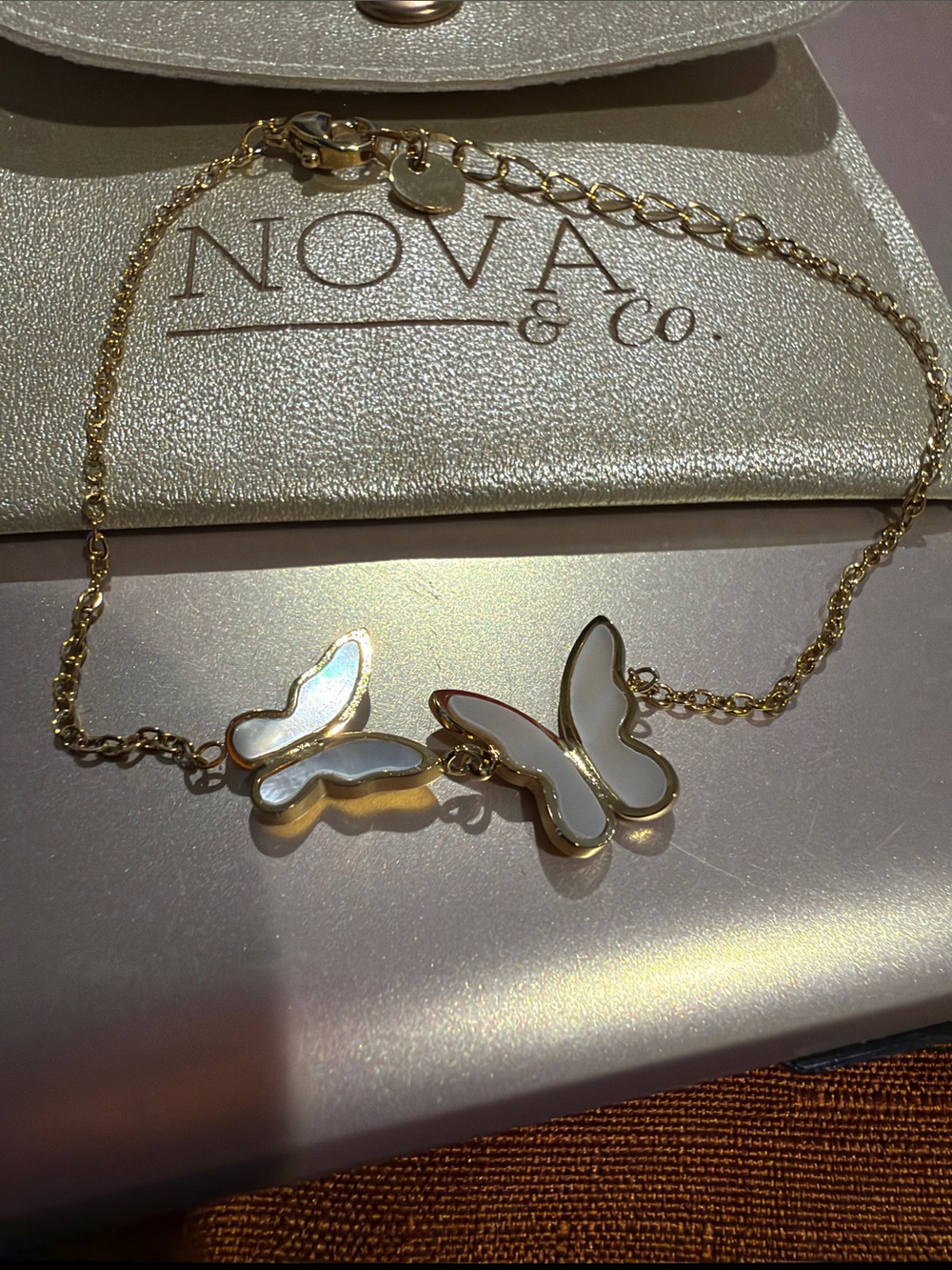 Gold Butterfly Bracelet with White Mother-of-Pearl Inlay